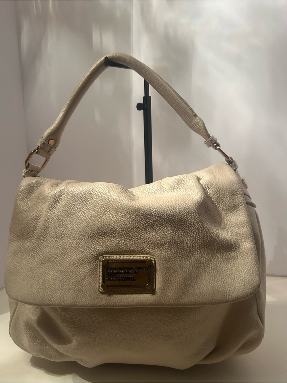 Marc by Marc Jacobs Ivory Pebbled Leather Hobo with Gold Plaque